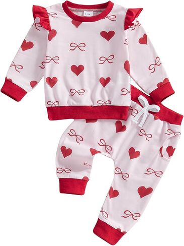 Baby Girl Valentines Outfit Heart Print Long Sleeve Sweatshirts Pants Toddler Clothing Infant Spring Clothes Set in Saudi Arabia