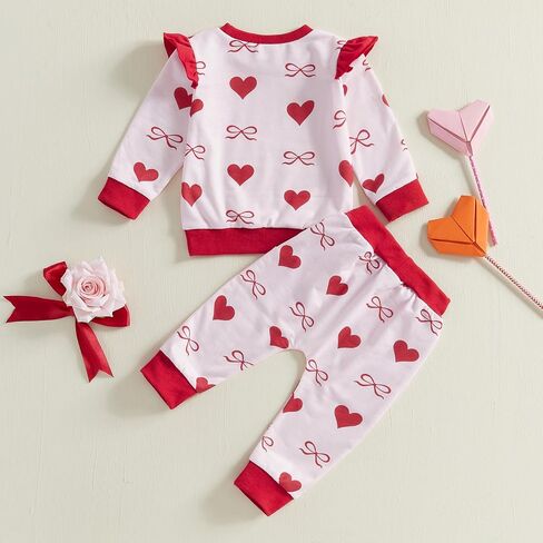 Baby Girl Valentines Outfit Heart Print Long Sleeve Sweatshirts Pants Toddler Clothing Infant Spring Clothes Set in Saudi Arabia