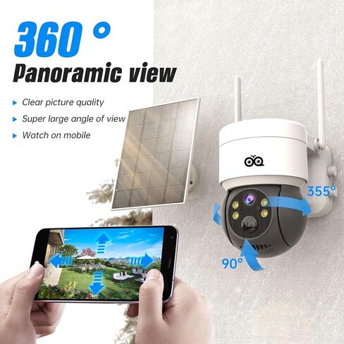 Solar Security Camera Wireless Outdoor, 4MP Solar/Battery Powered Camera for Home Security, Pan/Tilt 2.4GHz WiFi Camera with PIR, 2-Way Audio, Color Night Vision, Cloud/SD in Saudi Arabia