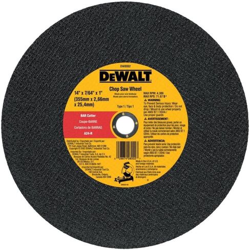 عجلة منشار قطع القضبان DeWalt DW8002 مقاس 14 بوصة × 7/64 بوصة × 1 بوصة (معدن ثقيل) in Kuwait
