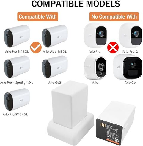 بطارية A-7a ممتدة قابلة لإعادة الشحن بقدرة 14000 مللي أمبير في الساعة لكاميرات Arlo Pro 3 وPro 4 XL - متوافقة مع Alro Ultra 2 XL وUltra XL - P/N: VMA5410، FB1001، VMC4040P، CMC5040 in Kuwait