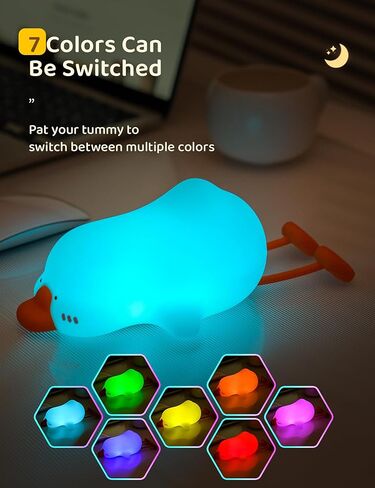 Cute Duck Night Light, 3 Modes Rechargeable Night Light, 7 Dimmable Colors, Night Lights for Camping, Decoration,Curing in Saudi Arabia