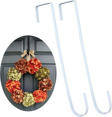 Molain 2 Pack Wreath Hanger Hooks, 12 Inch Over Door Hanger for Front Door Metal Wreath Holder, Wreath Door Hanger Clothes Towel Hanger Hooks Halloween Christmas Easter Wreath Hanger(Black) in Saudi Arabia