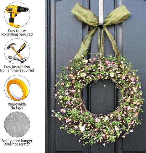 Molain 2 Pack Wreath Hanger Hooks, 12 Inch Over Door Hanger for Front Door Metal Wreath Holder, Wreath Door Hanger Clothes Towel Hanger Hooks Halloween Christmas Easter Wreath Hanger(Black) in Saudi Arabia