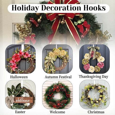 Molain 2 Pack Wreath Hanger Hooks, 12 Inch Over Door Hanger for Front Door Metal Wreath Holder, Wreath Door Hanger Clothes Towel Hanger Hooks Halloween Christmas Easter Wreath Hanger(Black) in Saudi Arabia