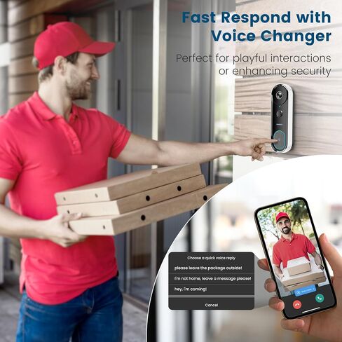 كاميرا جرس باب فيديو litokam 2K، كاميرا جرس باب تعمل بالبطارية لاسلكية مع رنين، نسبة 3:4 من الرأس إلى أخمص القدمين، رؤية واسعة للغاية 170 درجة، واي فاي 2.4 جيجا هرتز، بدون اشتراك، اكتشاف AI وPIR، مغير الصوت in Kuwait