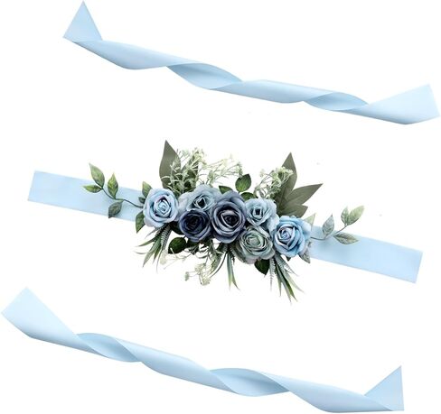 Baby in Bloom Baby Shower Maternity Sash Kit - Blue Baby Shower Belly Belt and Mom to Be & Dad to Be Corsage Pins, New Parents Pregnancy Photo Props Party Supplies in Saudi Arabia