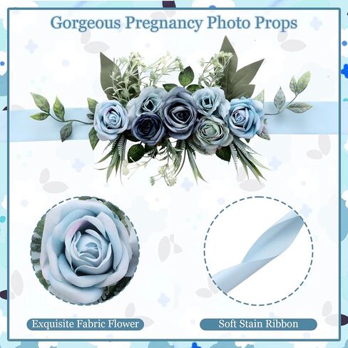 Baby in Bloom Baby Shower Maternity Sash Kit - Blue Baby Shower Belly Belt and Mom to Be & Dad to Be Corsage Pins, New Parents Pregnancy Photo Props Party Supplies in Saudi Arabia