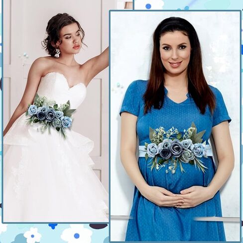 Baby in Bloom Baby Shower Maternity Sash Kit - Blue Baby Shower Belly Belt and Mom to Be & Dad to Be Corsage Pins, New Parents Pregnancy Photo Props Party Supplies in Saudi Arabia