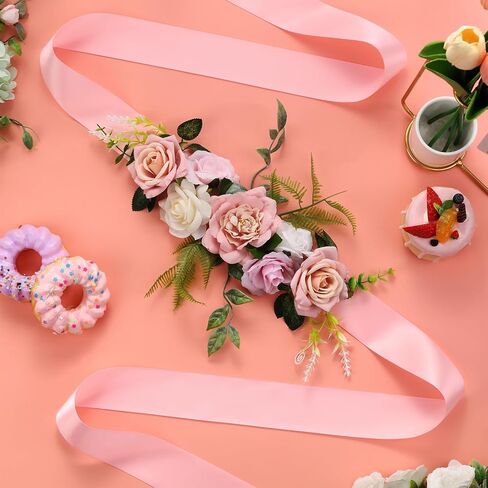Baby in Bloom Baby Shower Maternity Sash Kit - Blue Baby Shower Belly Belt and Mom to Be & Dad to Be Corsage Pins, New Parents Pregnancy Photo Props Party Supplies in Saudi Arabia