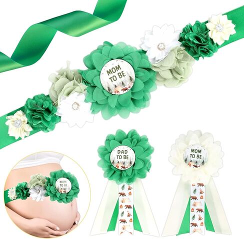 مجموعة وشاح الأمومة من بيبي إن بلوم - حزام بطن استحمام الطفل الأزرق ودبابيس للأم لتكون وأب ليكونا دبابيس للصدر، لوازم حفلات صور الحمل للآباء الجدد in Kuwait