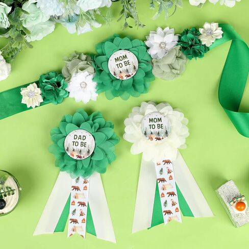 مجموعة وشاح الأمومة من بيبي إن بلوم - حزام بطن استحمام الطفل الأزرق ودبابيس للأم لتكون وأب ليكونا دبابيس للصدر، لوازم حفلات صور الحمل للآباء الجدد in Kuwait