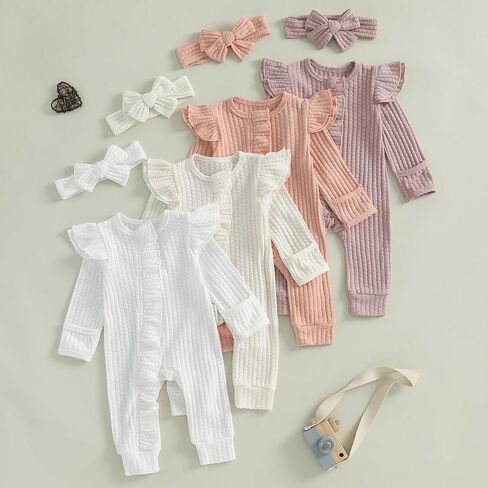 Newborn Baby Girl Clothes Long Sleeve Jumpsuit Romper Hospital Coming Home Outfit Preemie Girl Clothes in Kuwait