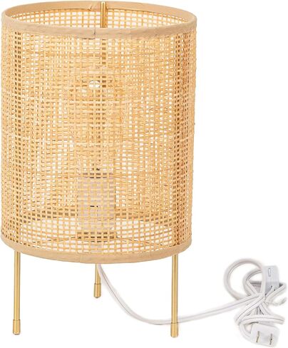 Bambou Rattan Table Lamp, Stepless Dimmable Small Beside Lamp, Vintage Wicker Wooden Nightstand Lamp, Bamboo Woven End Table Lamp for Bedroom Living Room Desk Kids Room in Saudi Arabia