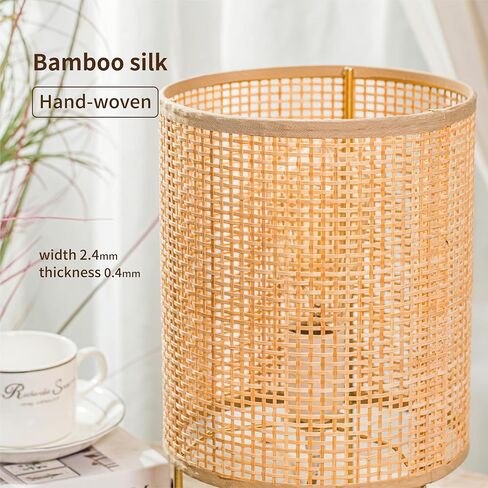 Bambou Rattan Table Lamp, Stepless Dimmable Small Beside Lamp, Vintage Wicker Wooden Nightstand Lamp, Bamboo Woven End Table Lamp for Bedroom Living Room Desk Kids Room in Saudi Arabia