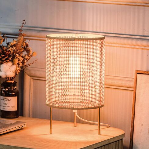 Bambou Rattan Table Lamp, Stepless Dimmable Small Beside Lamp, Vintage Wicker Wooden Nightstand Lamp, Bamboo Woven End Table Lamp for Bedroom Living Room Desk Kids Room in Saudi Arabia