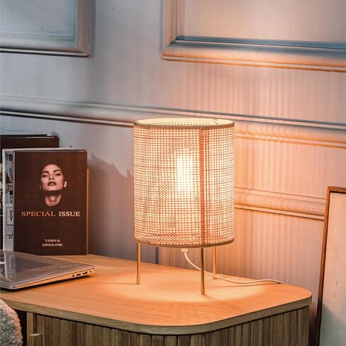 Bambou Rattan Table Lamp, Stepless Dimmable Small Beside Lamp, Vintage Wicker Wooden Nightstand Lamp, Bamboo Woven End Table Lamp for Bedroom Living Room Desk Kids Room in Saudi Arabia