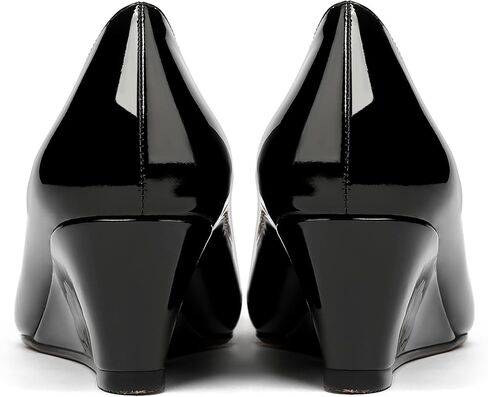 MERRORI Women's Pumps Wedge Low Heels Pumps Patent Slip On Rhinestones Bow Round Toe Shoes 2 Inch in Kuwait