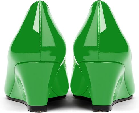 MERRORI Women's Pumps Wedge Low Heels Pumps Patent Slip On Rhinestones Bow Round Toe Shoes 2 Inch in Kuwait