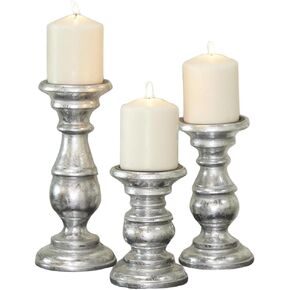 leatherooze Traditional Mango Wood Pillar Candle Holder, Set of 3 10", 8", 6" H, Golden