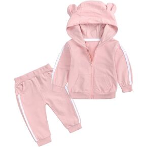 Baby Boys Girls Cotton Tracksuit Toddler Clothes Bear Hoodie Pocket Sweatshirt Top + Sweatpants 2PCS Outfits Set