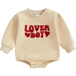 Newborn Baby Boys Romper Sweatshirt Lover Boy Letter Embroidery Bodysuit Sweater Valentines Day Outfit Clothes