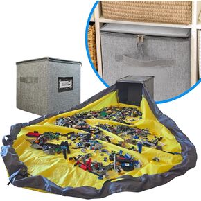 BrickCaddy Toy Storage Organizer – Compatible with LEGO, Fits Cube Organizers, Includes Play Mat, Bonus Baseplate, and Shoulder Strap for Easy Cleanup and Portable Brick Storage