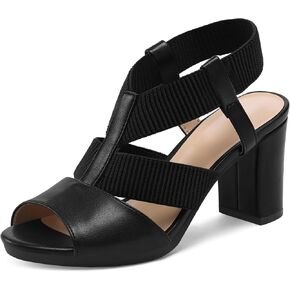 mysoft Women's Heeled Sandals with Elastic Ankle Strap Chunky Block Heel Open Toe Shoes