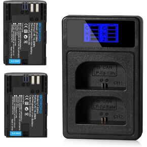 2 Pack of LP-E6NH Batteries and Charger for Canon EOS R R5 R6 R6II R7 EOS 90D 60D 70D 80D 5DIV 6DII 7D 7D Mark II Cameras 2200mAH High Capacity Battery