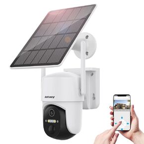 Ankway Solar Security Camera, Wireless Outdoor Cameras with Smart App, Color Night Vision, 360° PTZ WiFi Camera, IP65 Waterproof, AI Detection, 2-Way Talk, 3.5W Solar Powered Panel