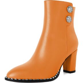 Zamikoo Chunky Heel Ankle Boots for Women Round Toe Beaded Heel Short Booties Fall Heel Boots Side Zipper 3 Inches