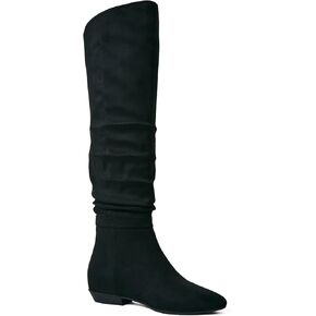 JustFab Knee High Boots Womens Pointed Toe Tall Boots Chunky Heel Long Boots Side Slip on Fashion Boots - ISSEY