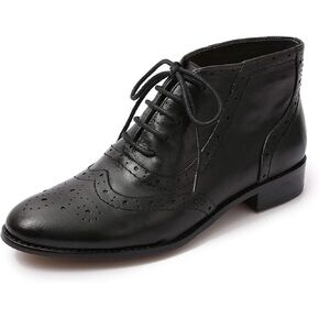 Mona flying Women's Leather Lace-up Wingtip Oxfords Brogue Boots Ankle High Vintage Tie up Booties Ladies Low Heel Short Boots