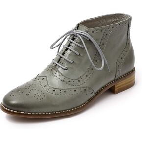 Mona flying Women's Leather Lace-up Wingtip Oxfords Brogue Boots Ankle High Vintage Tie up Booties Ladies Low Heel Short Boots in Kuwait
