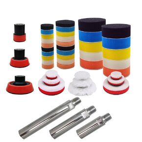 Car Foam Drill Polishing Buffing Pad Kit 45pcs Mix Size with 5/8"-11 Thread Backing Pad & Adapters Buffering Kit Sponge for Drill and Angle Grinder Polishing,Sanding,Waxing,Buffing (45pcs for Drill)