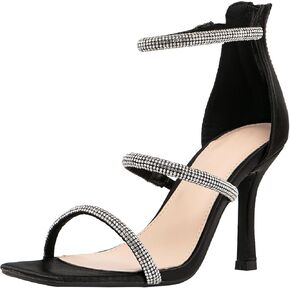 Jeesay Women's Rhinestones Strappy Stiletto High Heels Sandals Square Toe Casual Dress Sandals Shoes