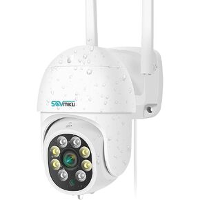 SOVMIKU 【Dual Lens WiFi Security Camera Outdoor, 6MP 2.4G WiFi Pan Tilt Camera with 64GB SD Card, Human Detection, Auto Tracking, Color Night Vision, 24/7 Record 【Plug-in Cable】 No-Monthly Fees