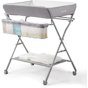 Sweeby Infant Changing Table with Changing Pad, Changing Table Portable Pad Nursery Furniture Baby Changing Station, Gray