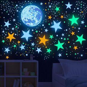 Glow in The Dark Stars,Glow in The Dark Stars and Moon for Ceiling Glow in The Dark Wall Decal Colorful Glowing Space Galaxy Wall Stickers for Kids Boys Girls Bedroom Living Room Nursery Decor