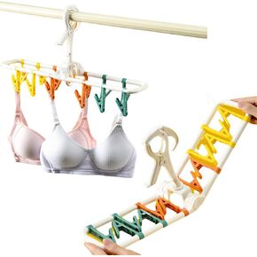 Clothes Drying Racks 2 Pack Collapsible Portable Lockable Underwear Hangers with 24 Clips Socks 360° Rotatable Windproof Hook for Drying Towels Bras Clothes Gloves Plastic White