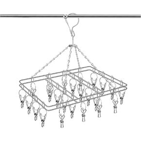 Tainless Steel Sock Drying Rack with 20 Clips, Stainless Steel Space-Saving Dryer Rack Washline for Sock,Underwear Etc Small Laundry Items (Stainless Steel-Square)