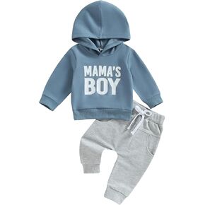 Baby Boys Clothes Fall/Winter Hoodie Outfit Mama's Boy Sweatshirt Newborn Pants Boy 6 9 12 18 24M 3T Little Outfits (Blue, 18-24 Months)
