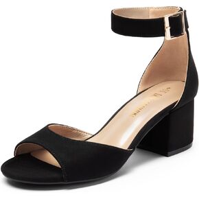 DREAM PAIRS Women's Chunkle Black Suede Low Heel Pump Sandals Ankle Strap Dress Shoes - 8.5 M US