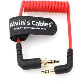 Alvin's Cables Locking 3.5mm TRS to 3.5mm TRS Audio Cable for Sennheiser Deity TC-1 Right Angle TRS Coiled Cable for DSLR| Mirrorless Camera