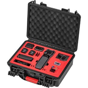 Hard Case for Dji Osmo Pocket 3, Waterproof Carrying Case for DJI Osmo Pocket 3 Creator Combo, Portable Case for DJI Pocket 3 Accessories, Power Expansion and Accessories(Black and Red)