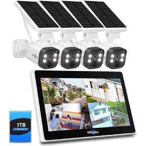 [1TB HDD,4MP Spotlight] Hiseeu Solar Home Security Camera System,PTZ Dome + Bullet Solar Security Cameras Wireless Outdoor,10CH 10 Inch LCD 4K NVR,Smart Human Detection,2-Way Audio,Motion Record