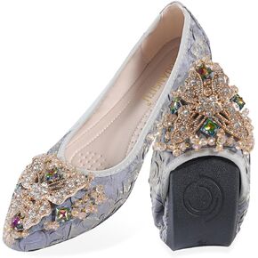 Women Ballet Flats Rhinestone Wedding Ballerina Shoes Foldable Sparkly Comfort Slip on Flat Shoes