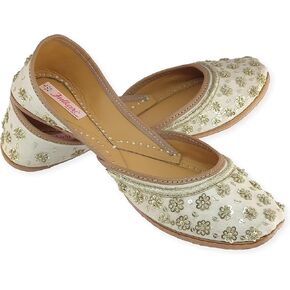 Fulkari Women's Phulkari Mirror Multicolor Genuine Soft Leather Embroidered Jutis | Bite and Pinch Free Jutti | Punjabi Formal Juttis | Girl's Indian Wedding Flat Ladies Mojari | Formal Ethnic Juti |