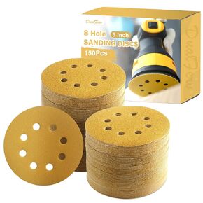 5 بوصة أقراص الصنفرة هوك وحلقة، 150 قطعة أقراص الصنفرة 5 بوصة 8 فتحات، بما في ذلك 60 80 100 120 150 180 240 320 400 600 أقراص ورق الصنفرة، وسادات الصنفرة المدارية لأعمال النجارة والسيارات in Kuwait