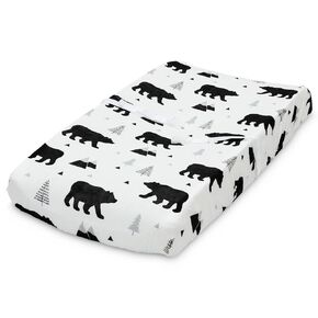 Organic Baby Changing Pad Cover - Muslin Fitted Changing Pad Cover for Boys - Soft and Breathable, Baby Bear Woodland, 16"x32"